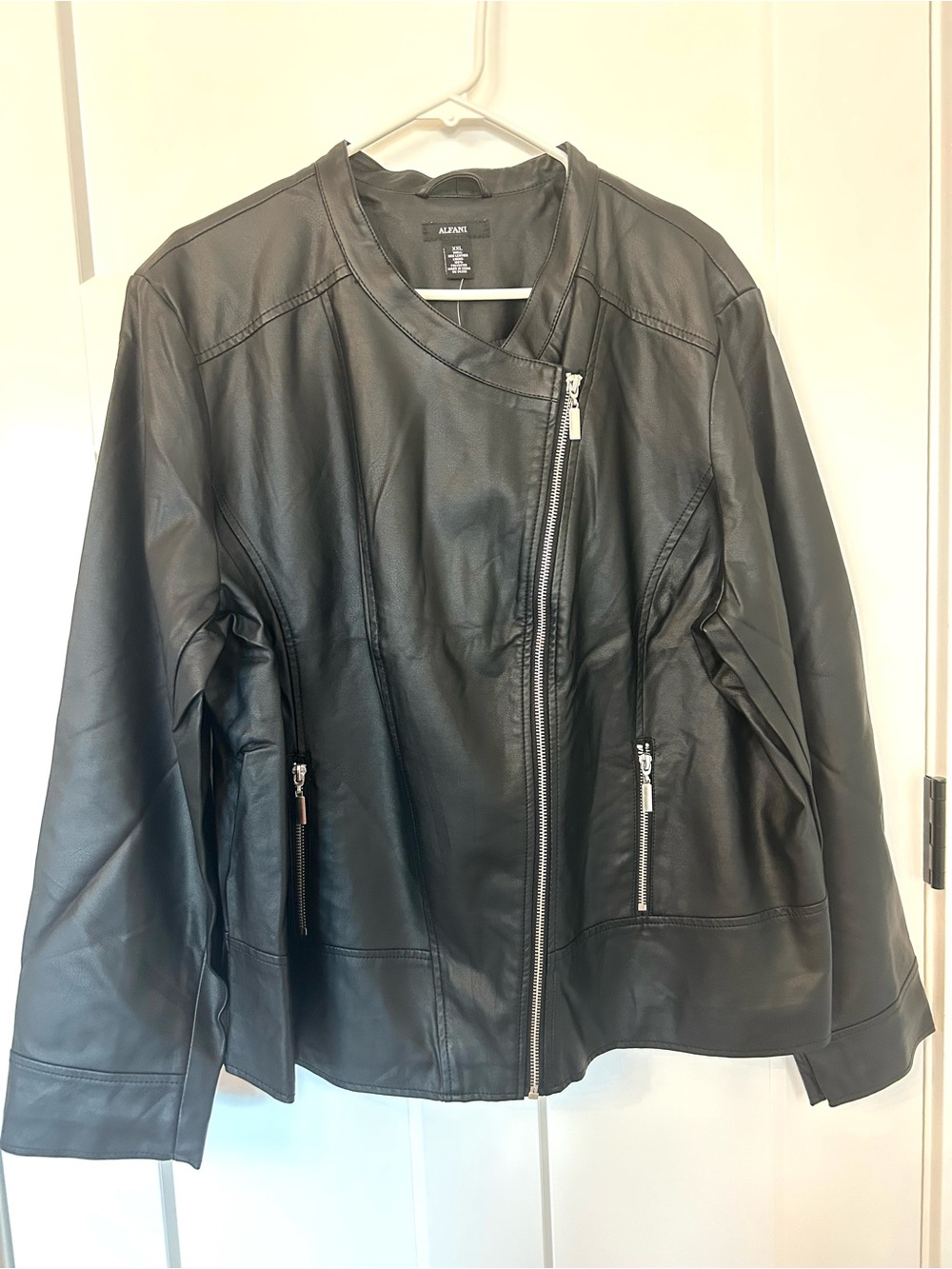 Alfani Deep Black Faux Leather Moto Jacket XXL NWT